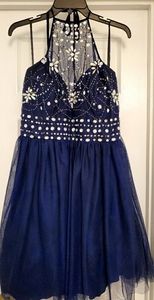 B.Darlin beaded halter prom dress